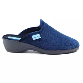 ladies bedroom slippers mule wedge heel navy lunar audrey