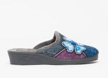 Ladies Grey Multi Slippers with Wedge Heel - Easy Slip-On Mule