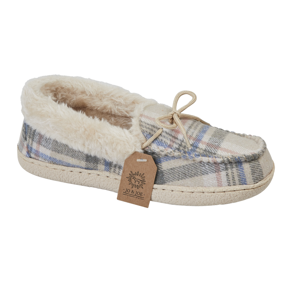 Ladies Oatmeal Check Bedroom Slippers - Pembroke Jo & Joe