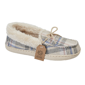 Ladies Oatmeal Check Bedroom Slippers - Pembroke Jo & Joe