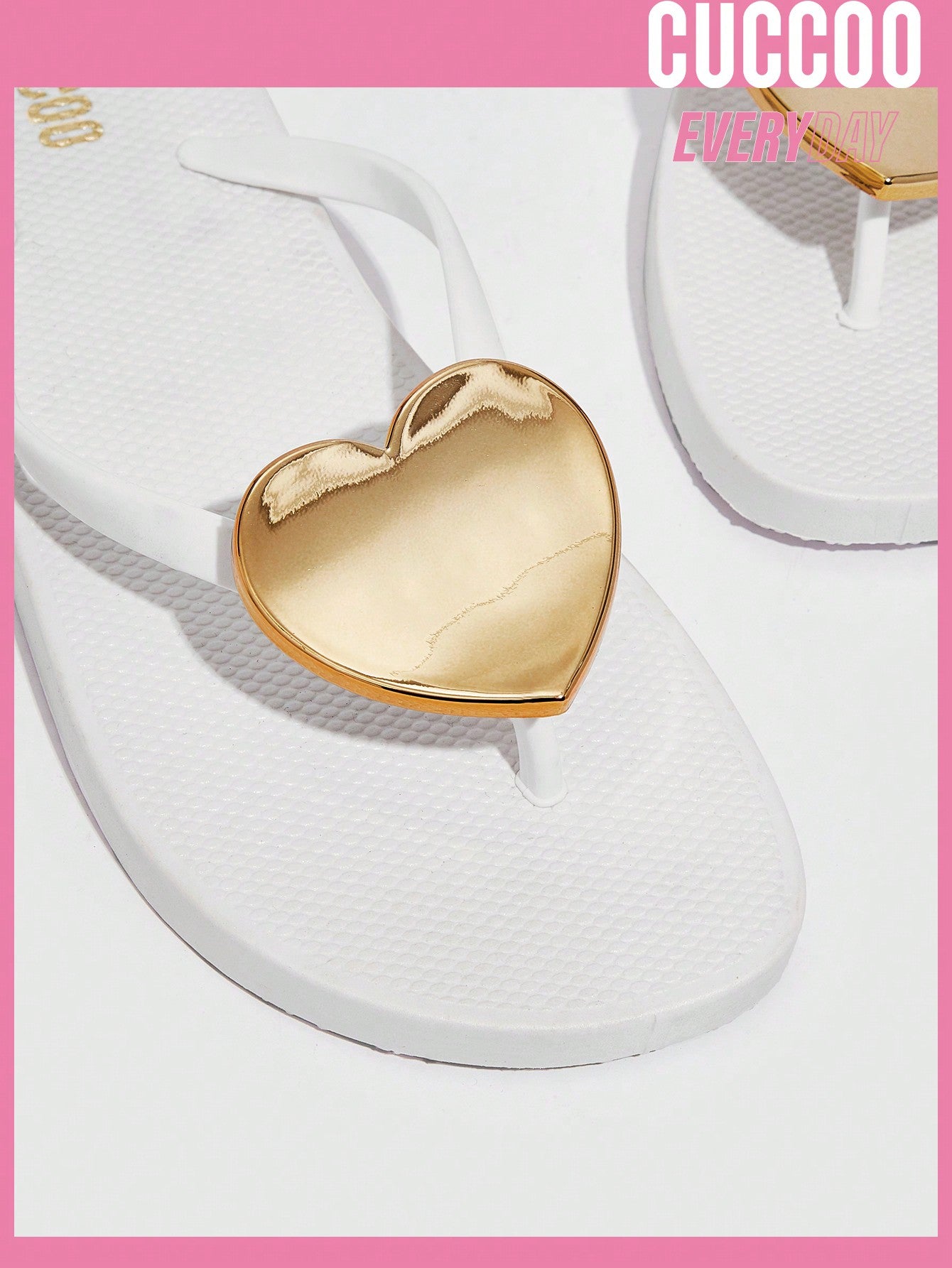 Ladies' White PVC Flip Flops with Heart Decoration, Ideal for Spring and Summer