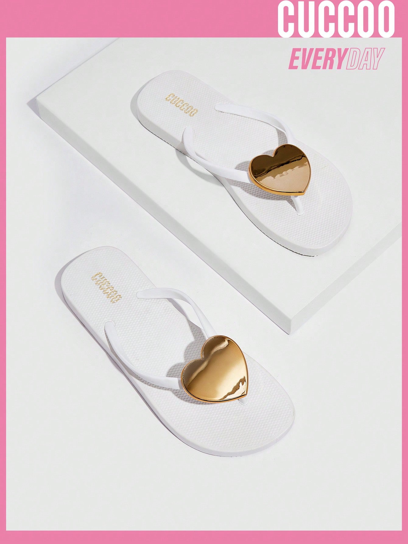 Ladies' White PVC Flip Flops with Heart Decoration, Ideal for Spring and Summer