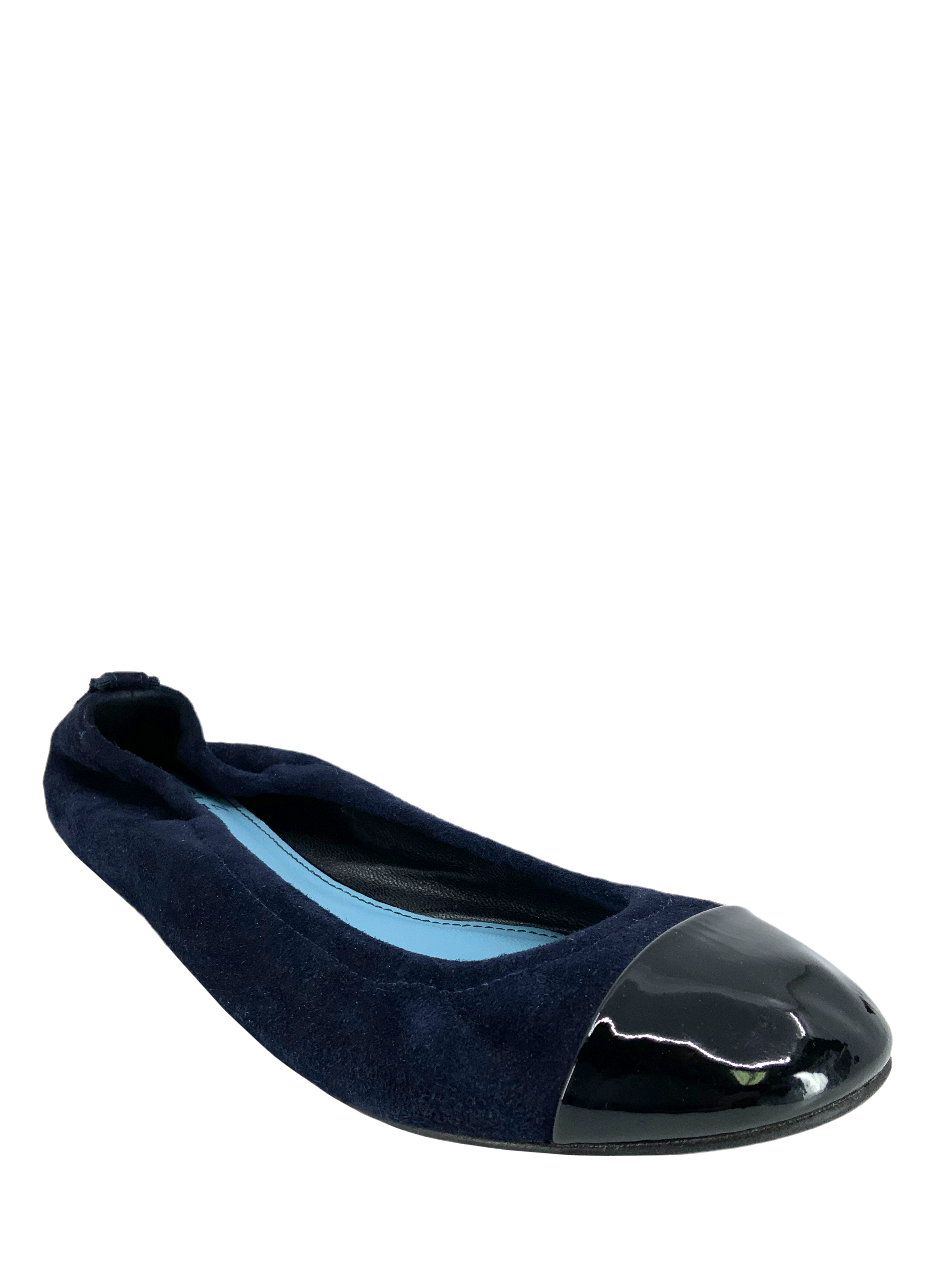 Lanvin Patent Suede Cap-Toe Ballet Flats - Size 7.5