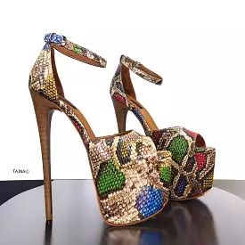 Leather High Heel Sandals - Exotic Touch