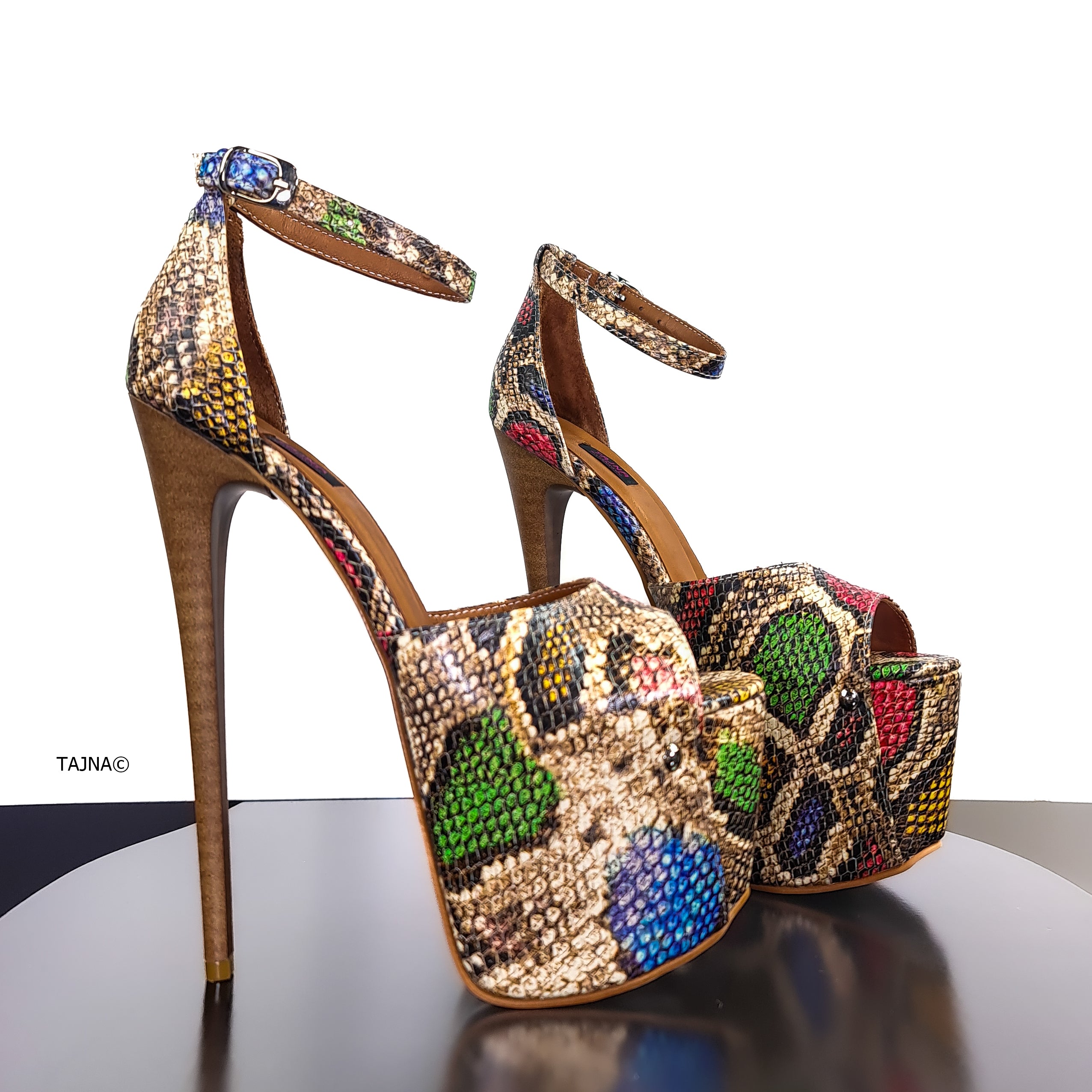 Leather High Heel Sandals with Exotic Touch