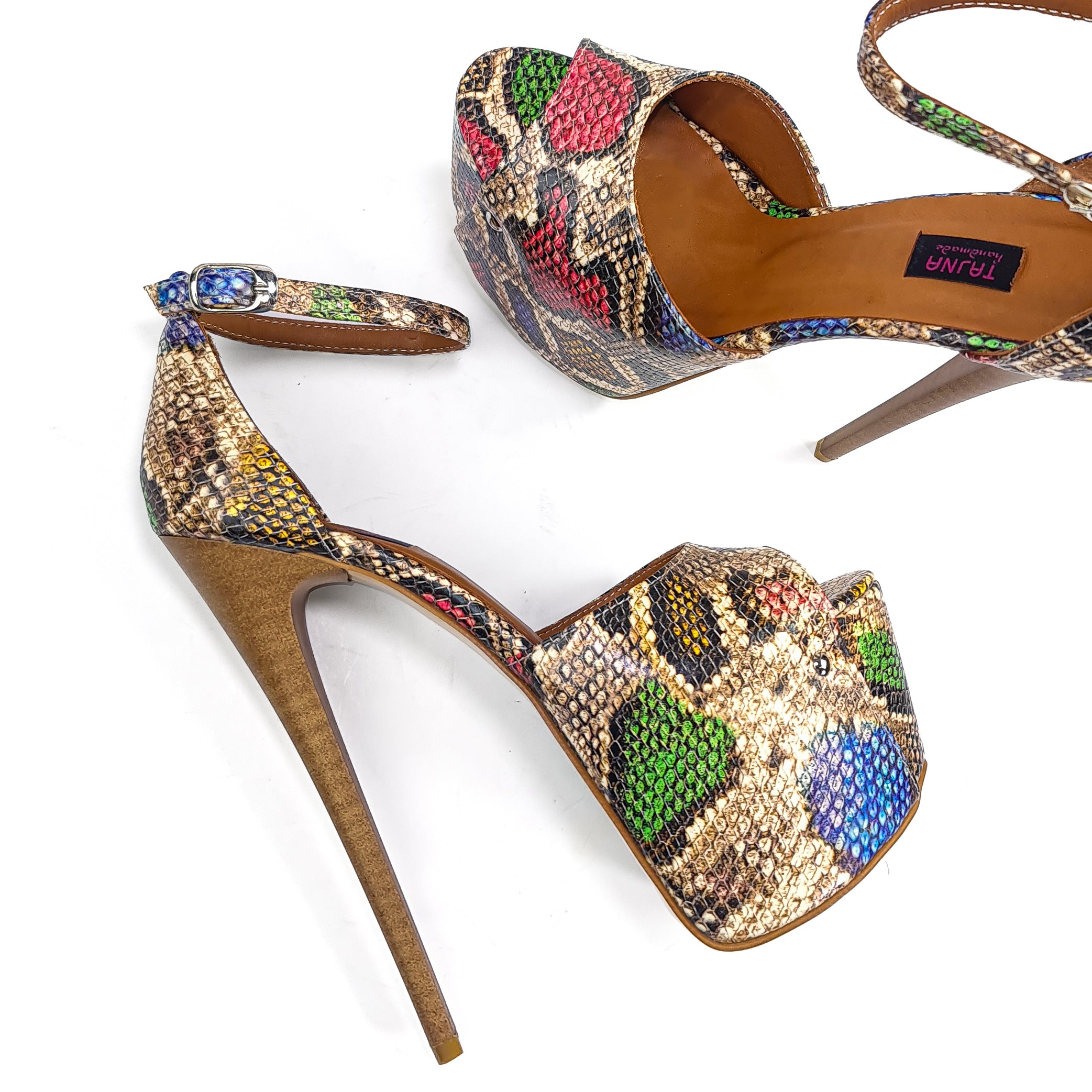 Leather High Heel Sandals with Exotic Touch