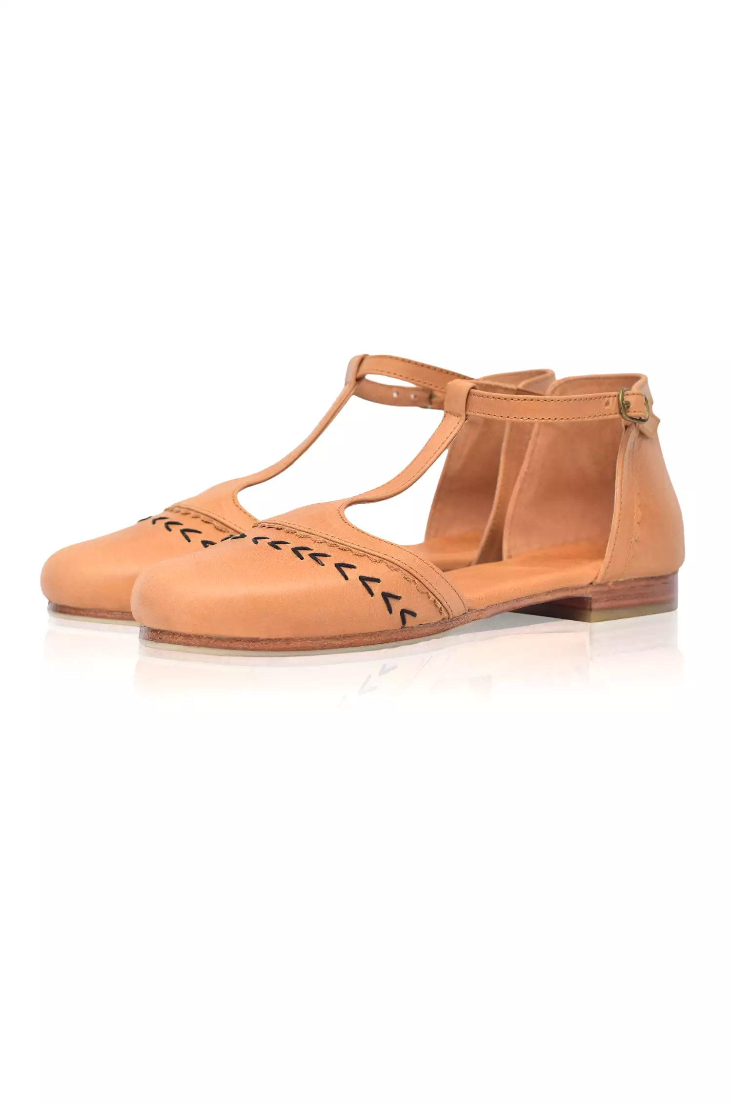 Leather T-Strap Flats - Wonderland Collection