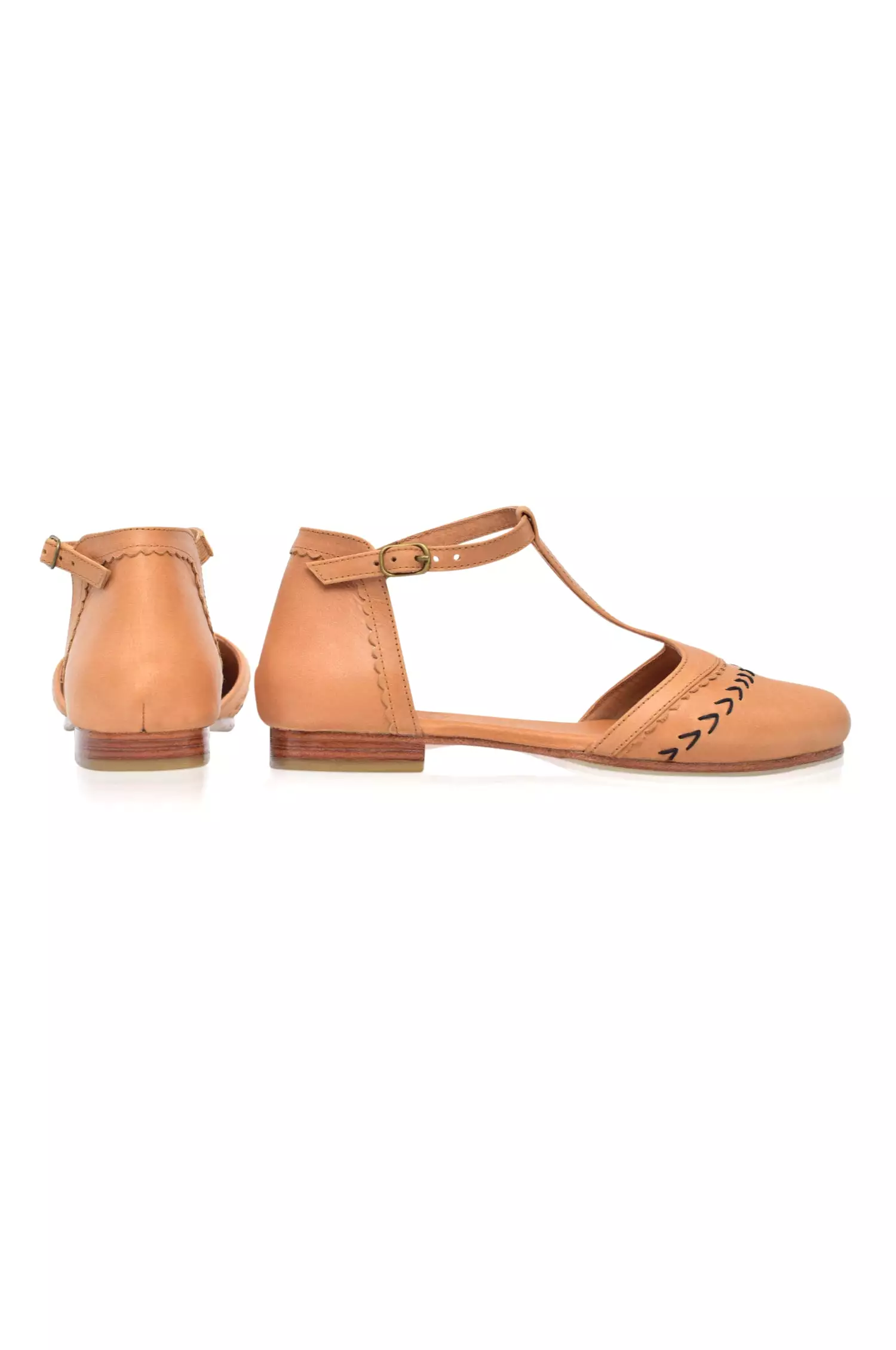 Leather T-Strap Flats - Wonderland Collection