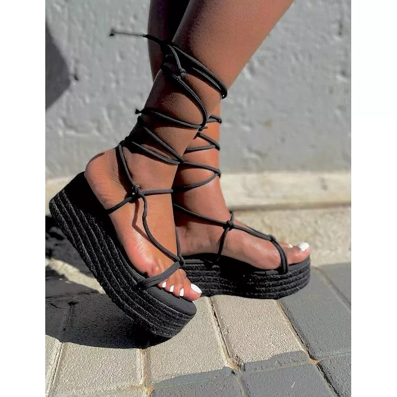 Leg Wrap Wedge Sandals