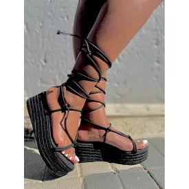 Leg Wrap Wedge Sandals