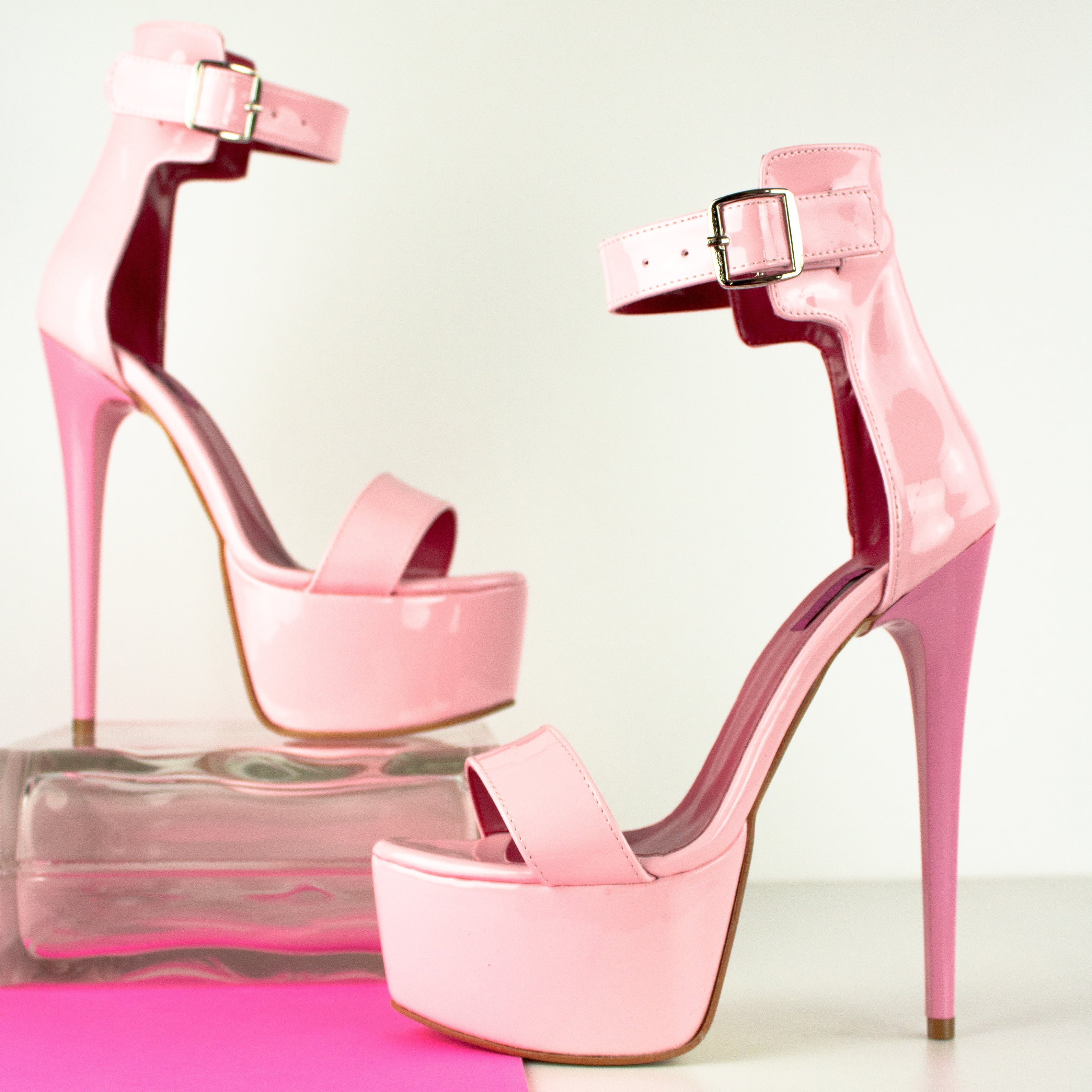 Light Pink Gloss Ankle Belt Sandals