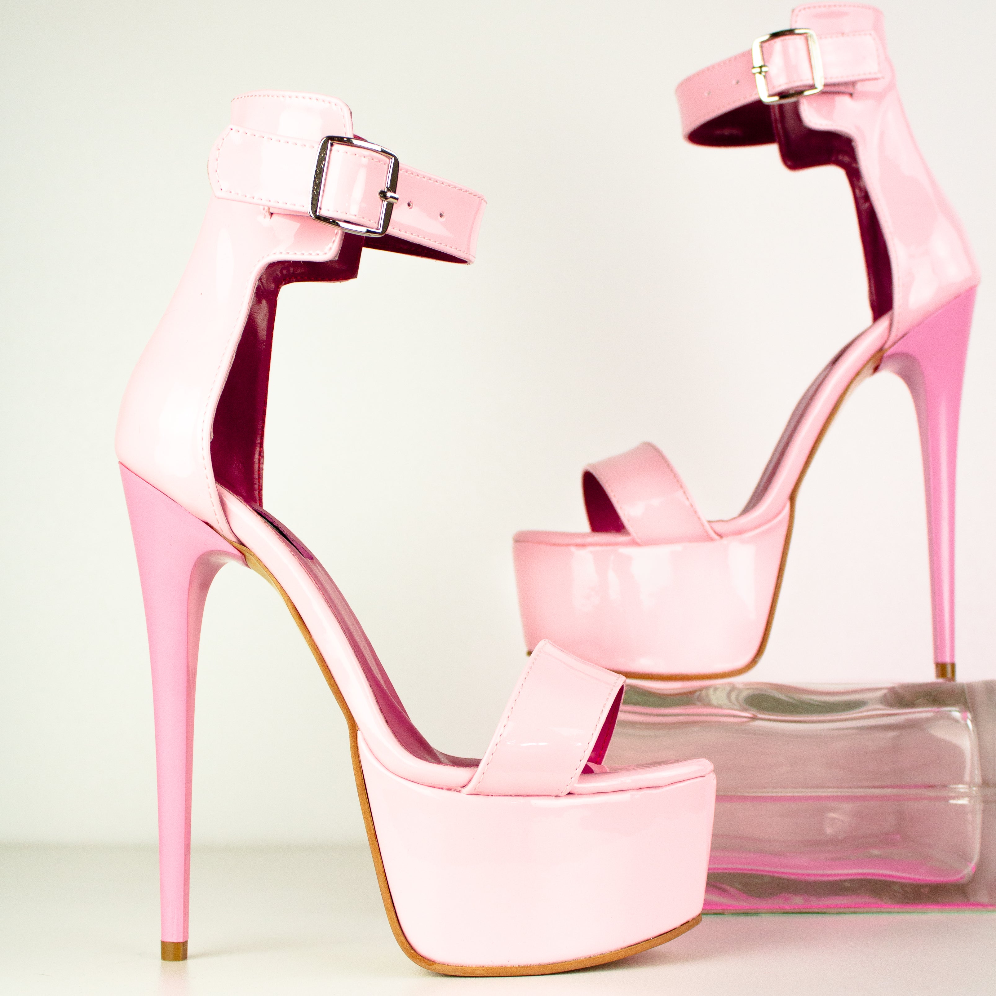 Light Pink Gloss Ankle Belt Sandals