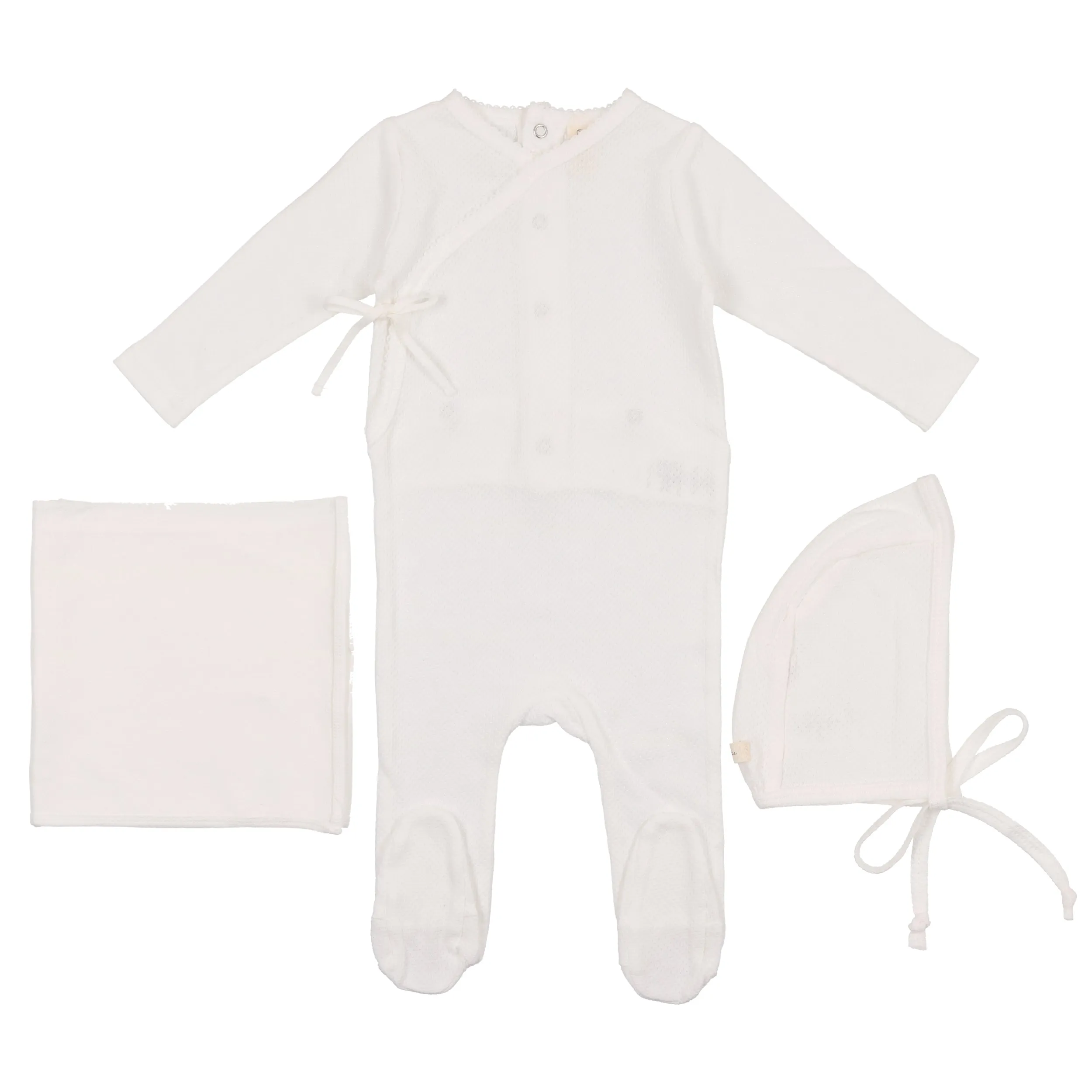 Lilette Winter White Pointelle Wrapover Layette Set for Baby Girl