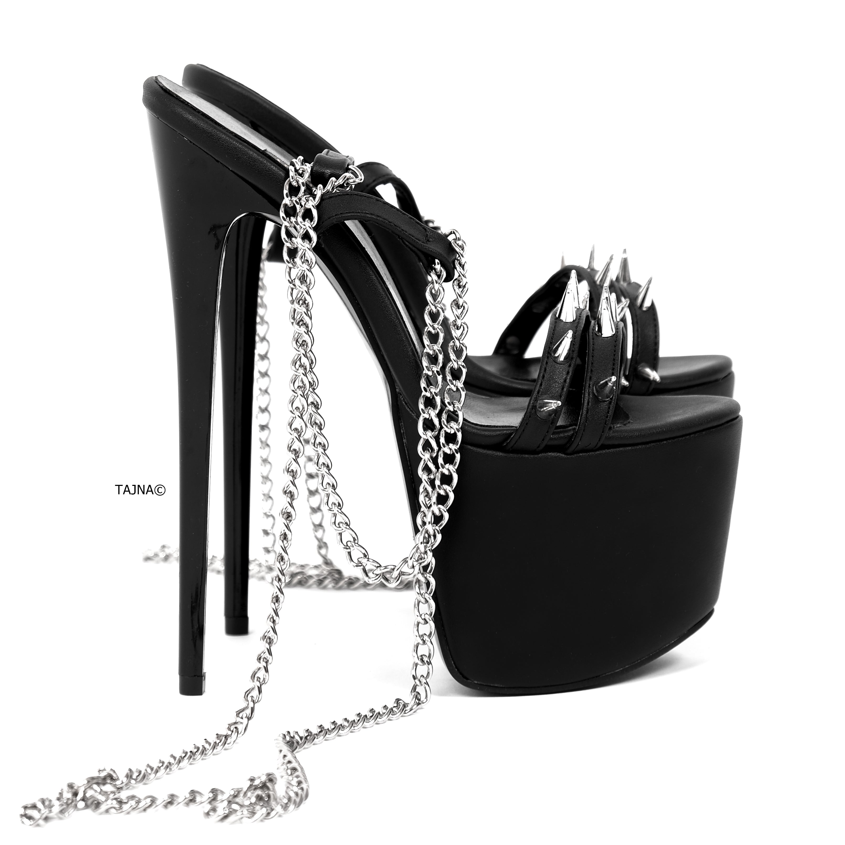 Long Laced Black High Heel Sandals