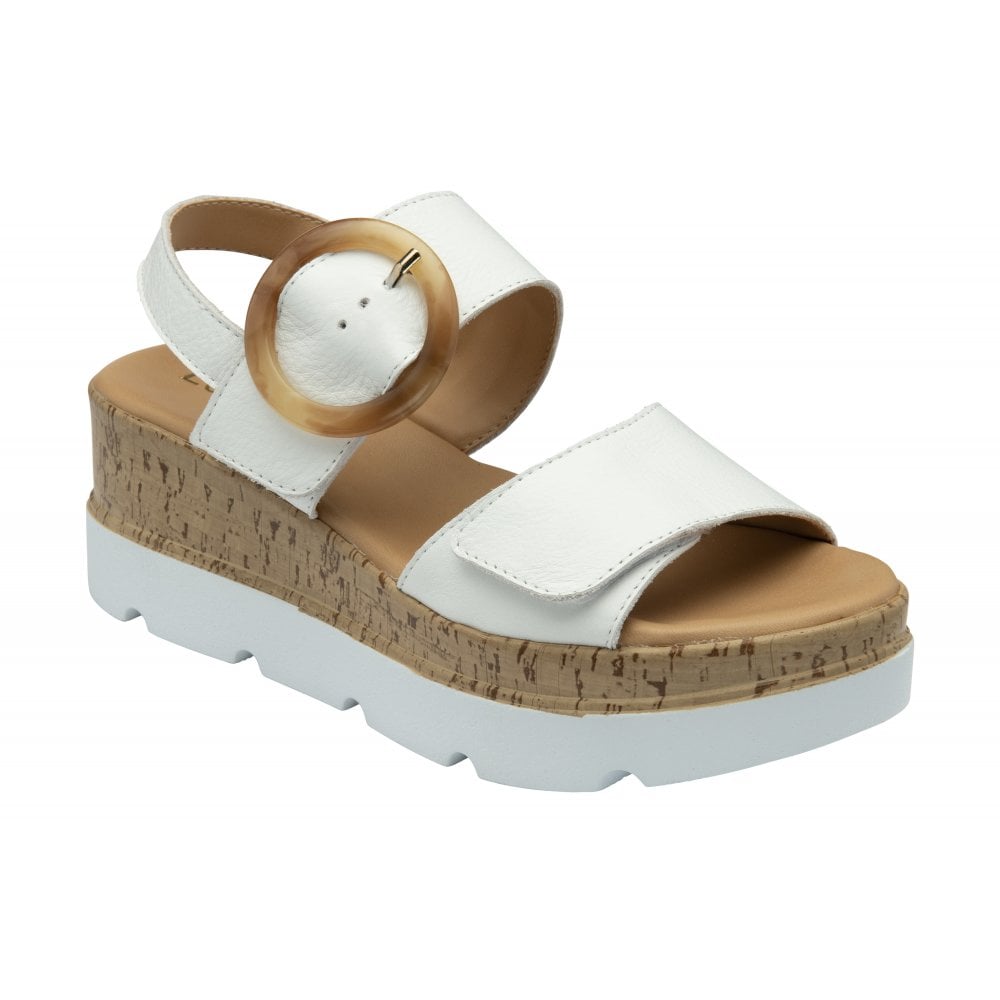 Lotus Cammie Leather Platform Sandal White.