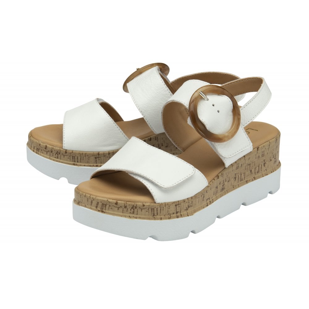 Lotus Cammie Leather Platform Sandal White.