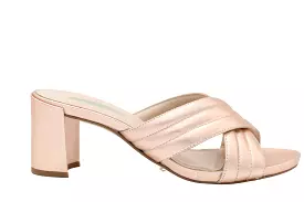 MARIAN rose gold leather criss cross mule with block heel.