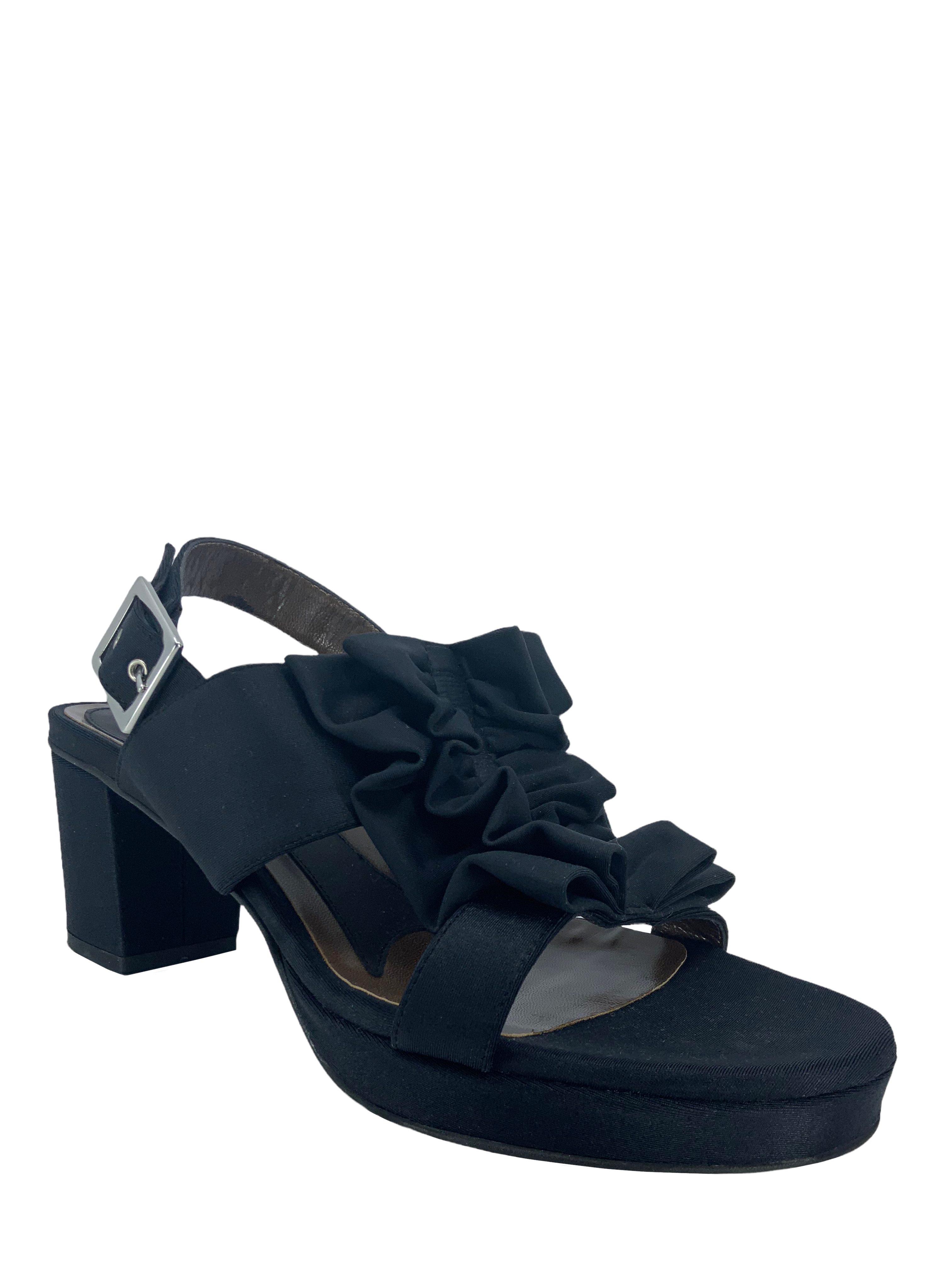 MARNI Block Heel Sandals - Ruffled Faille Fabric - Size 9