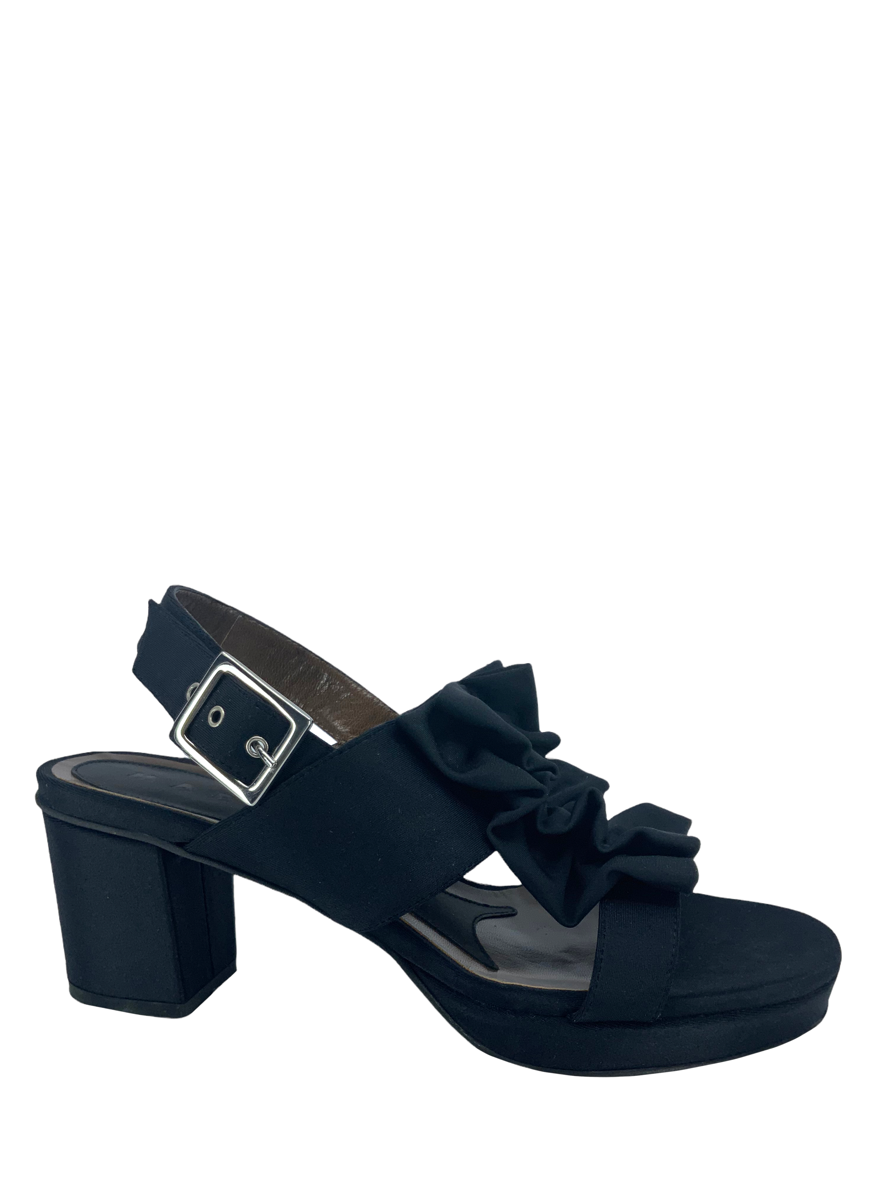 MARNI Block Heel Sandals - Ruffled Faille Fabric - Size 9