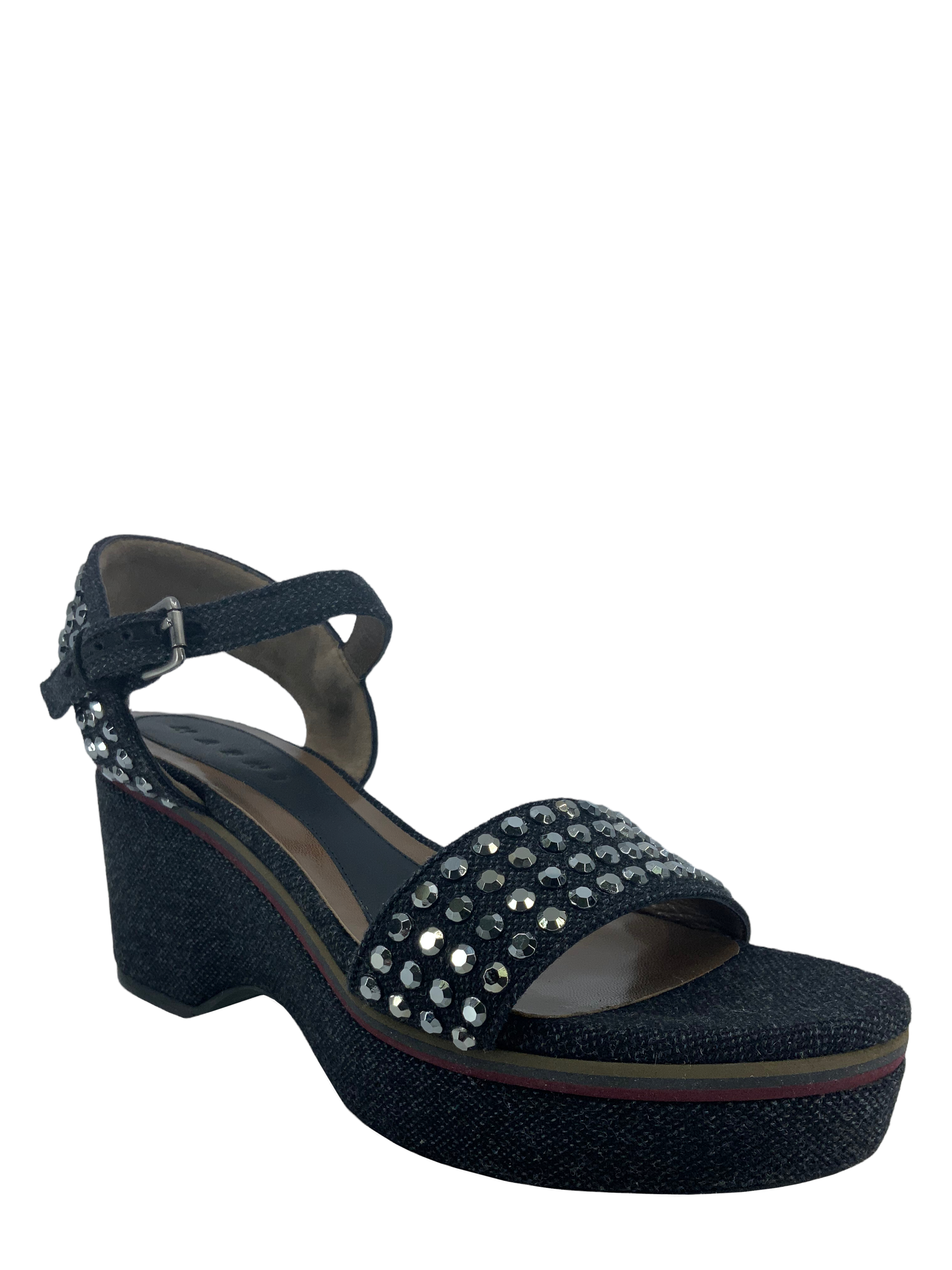 MARNI Denim Wedge Sandals with Studs - Size 9