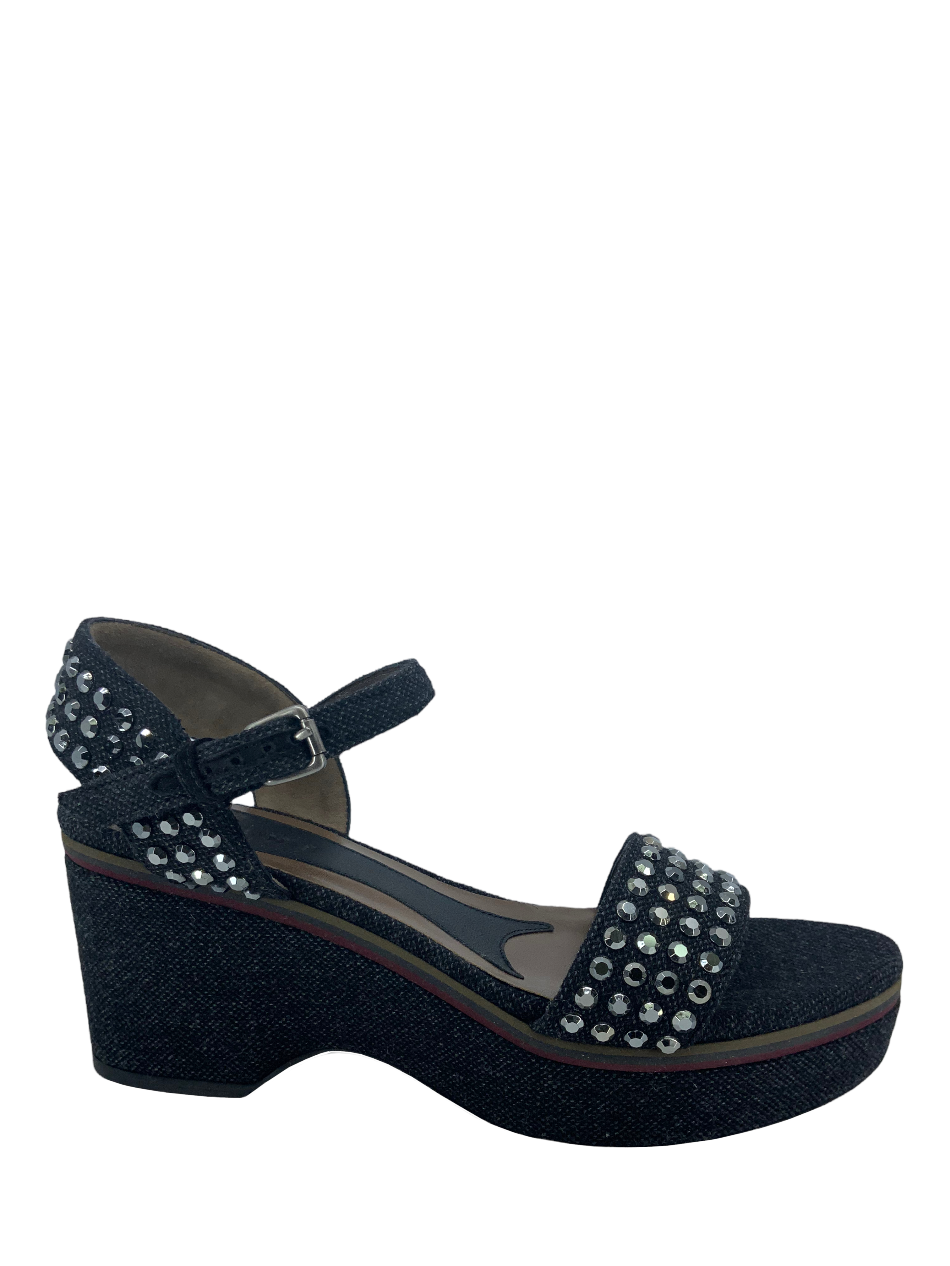 MARNI Denim Wedge Sandals with Studs - Size 9