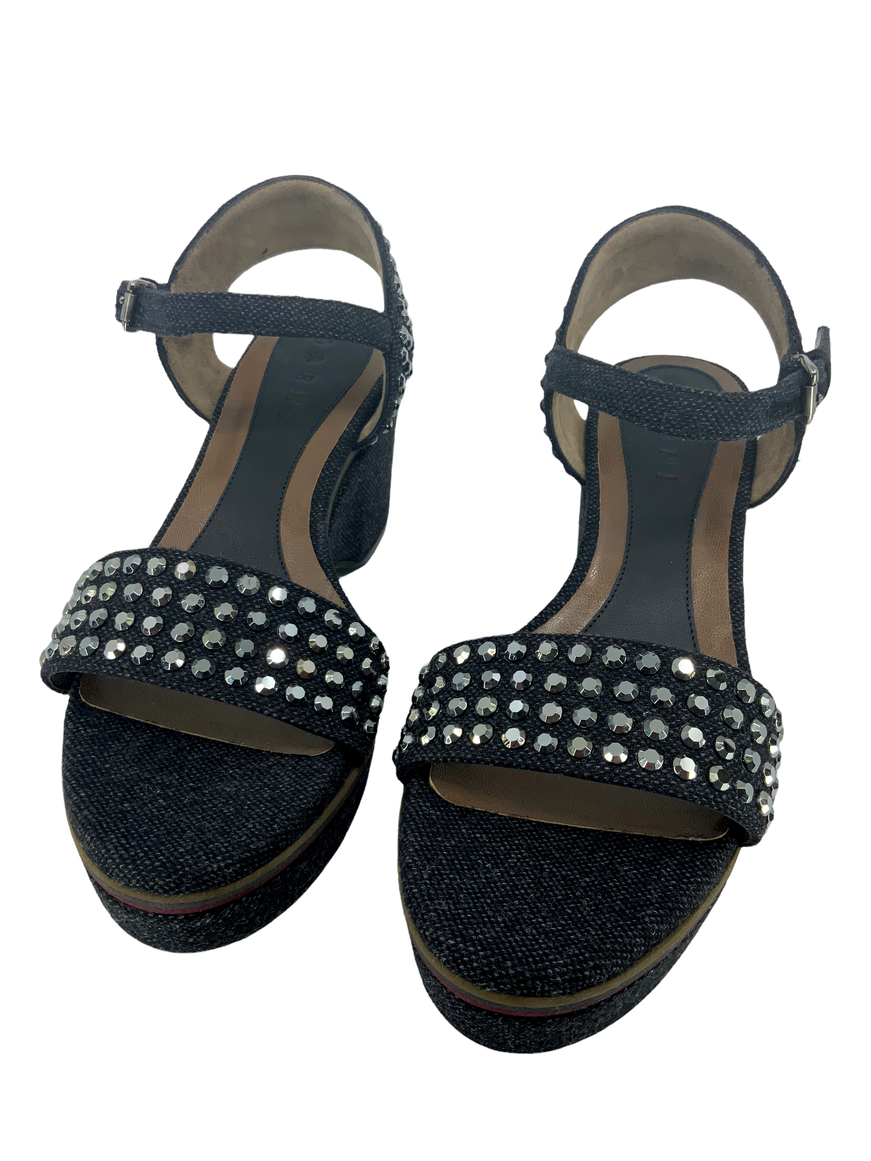 MARNI Denim Wedge Sandals with Studs - Size 9