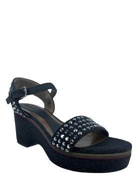 MARNI Studded Denim Wedge Sandals, Size 9