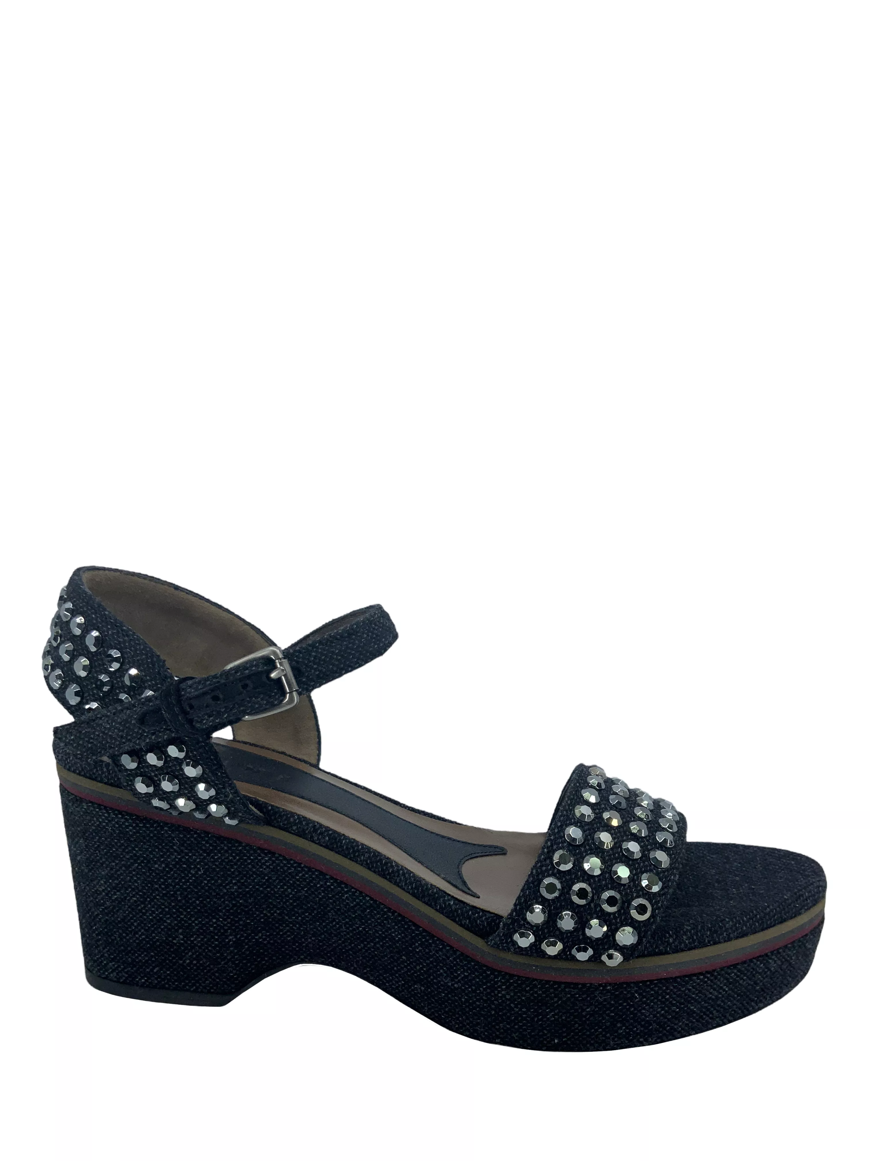 MARNI Studded Denim Wedge Sandals - Size 9