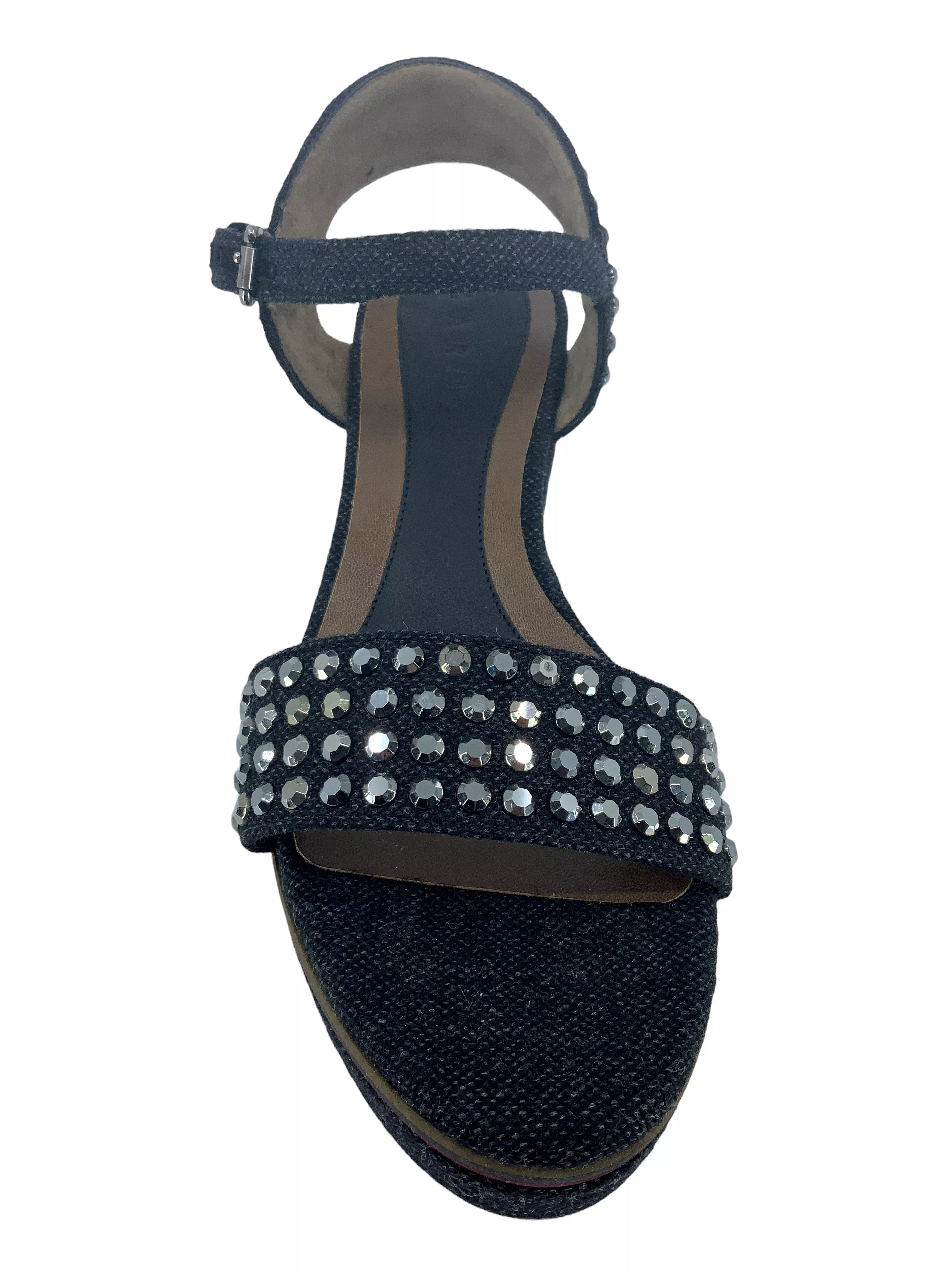 MARNI Studded Denim Wedge Sandals - Size 9