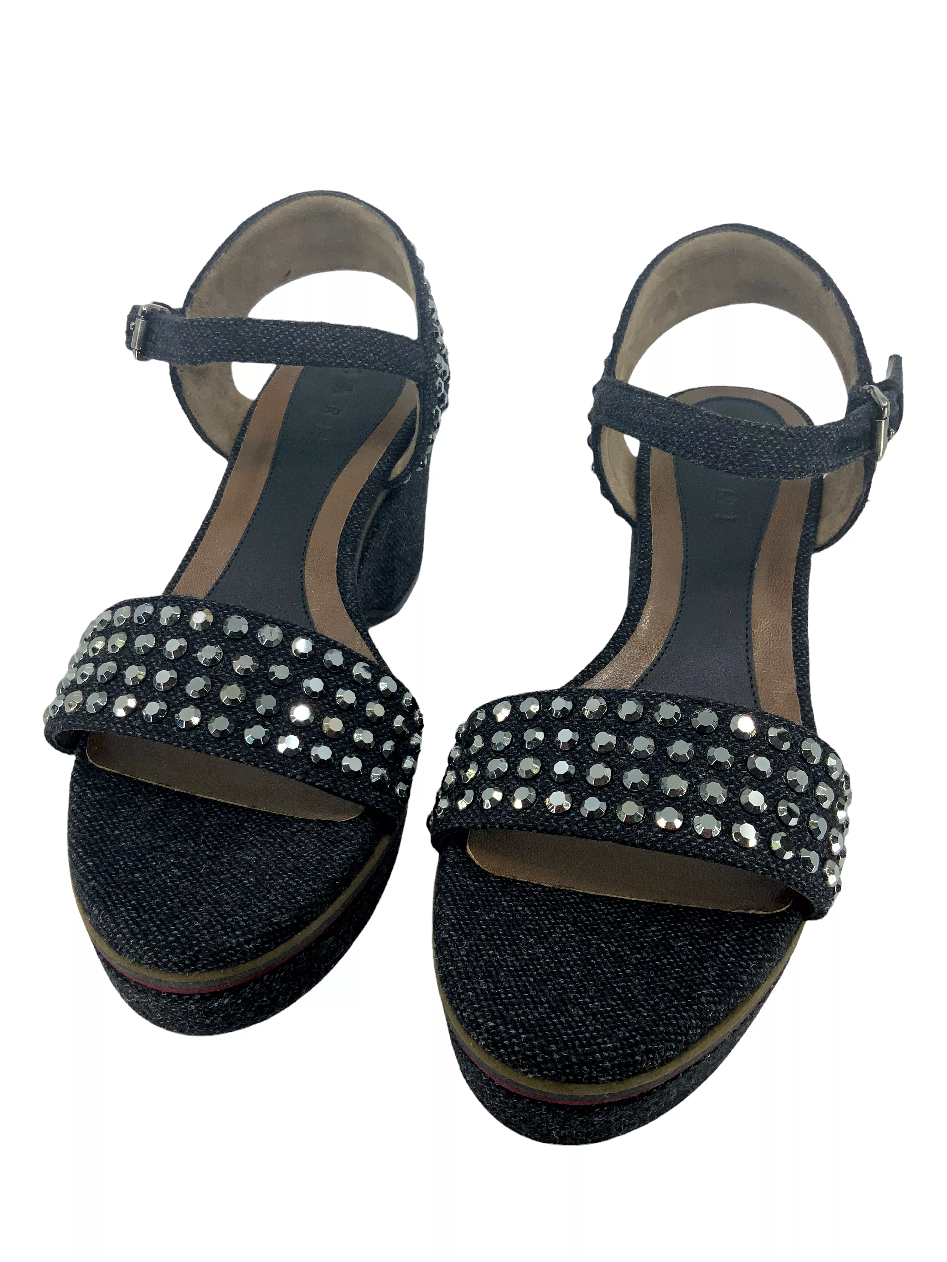 MARNI Studded Denim Wedge Sandals - Size 9