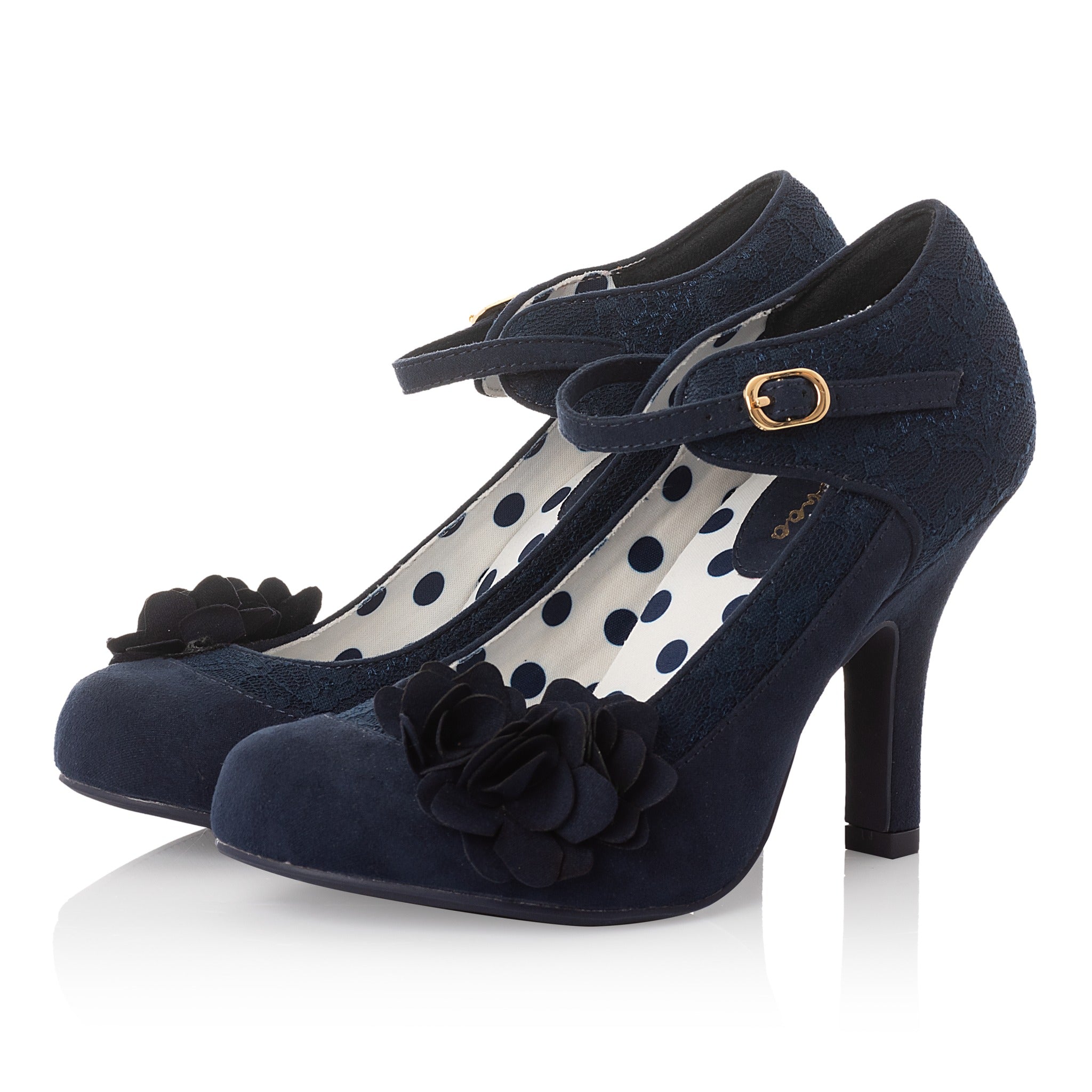 Melinda Navy Blue Corsage Stiletto Heels by Ruby Shoo