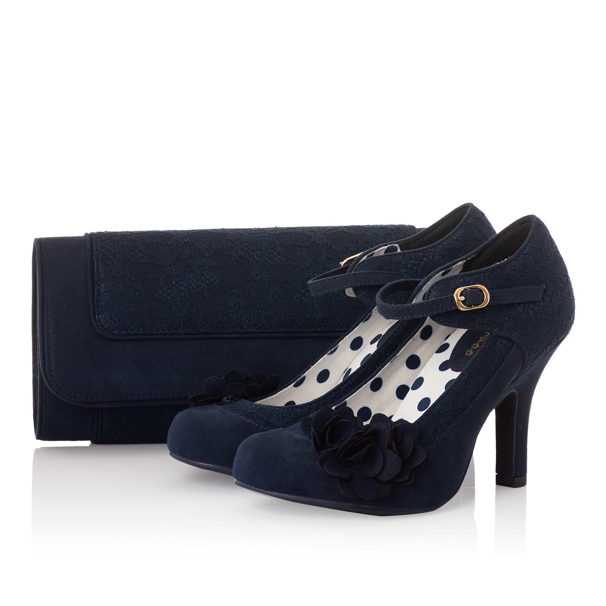 Melinda Navy Blue Corsage Stiletto Heels by Ruby Shoo