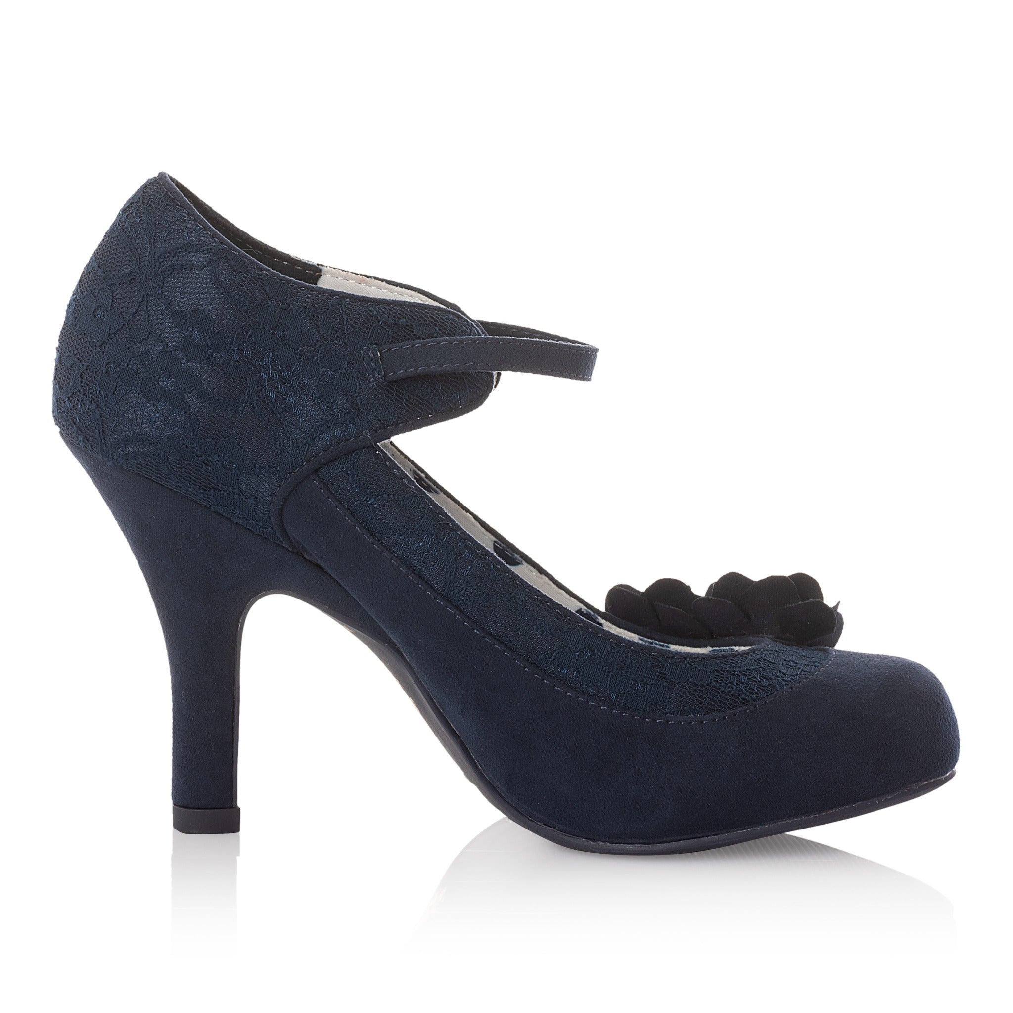 Melinda Navy Blue Corsage Stiletto Heels by Ruby Shoo