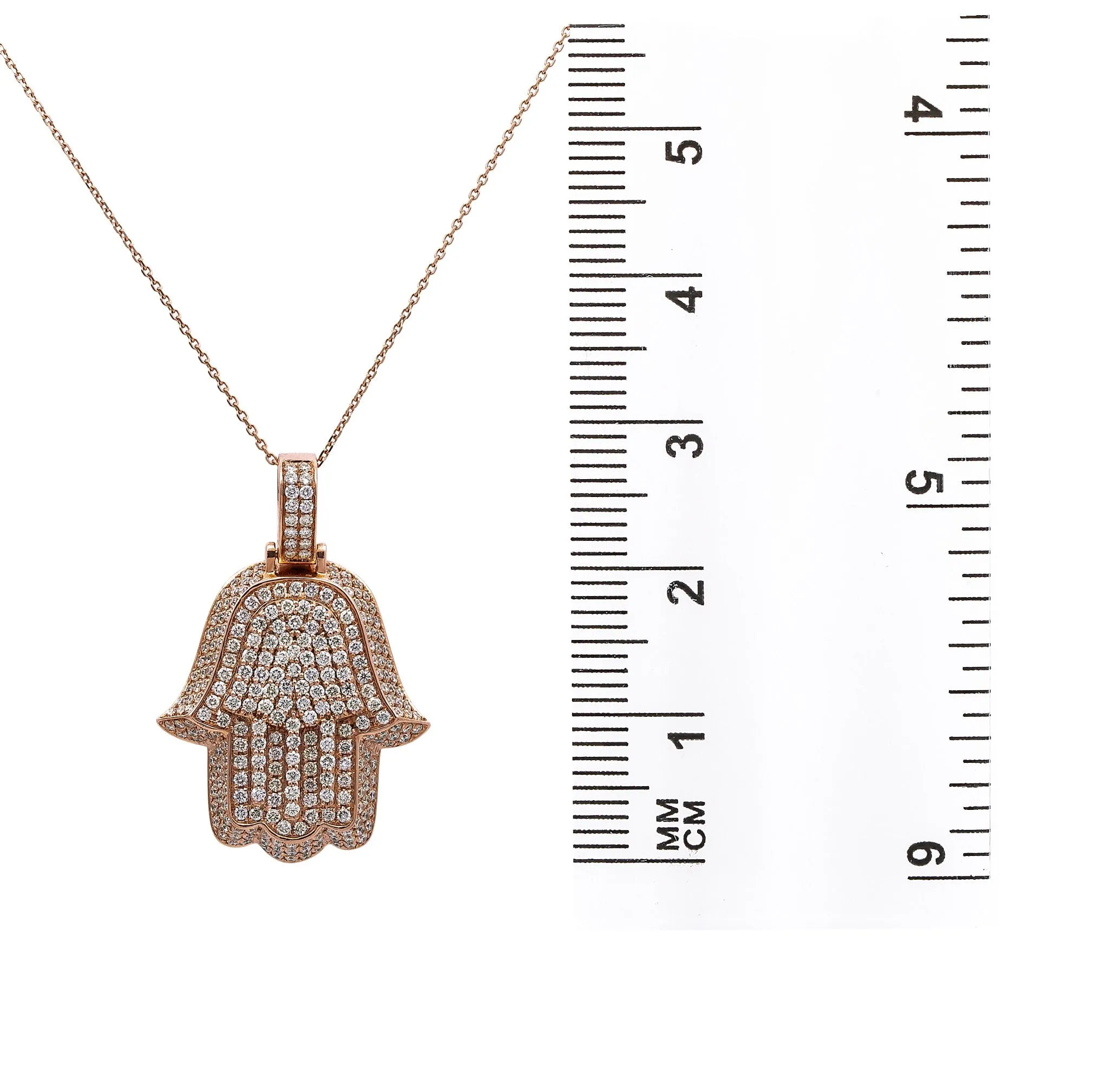 Men's 14K Rose Gold Hamsa Pendant with 3.50 CT Diamonds