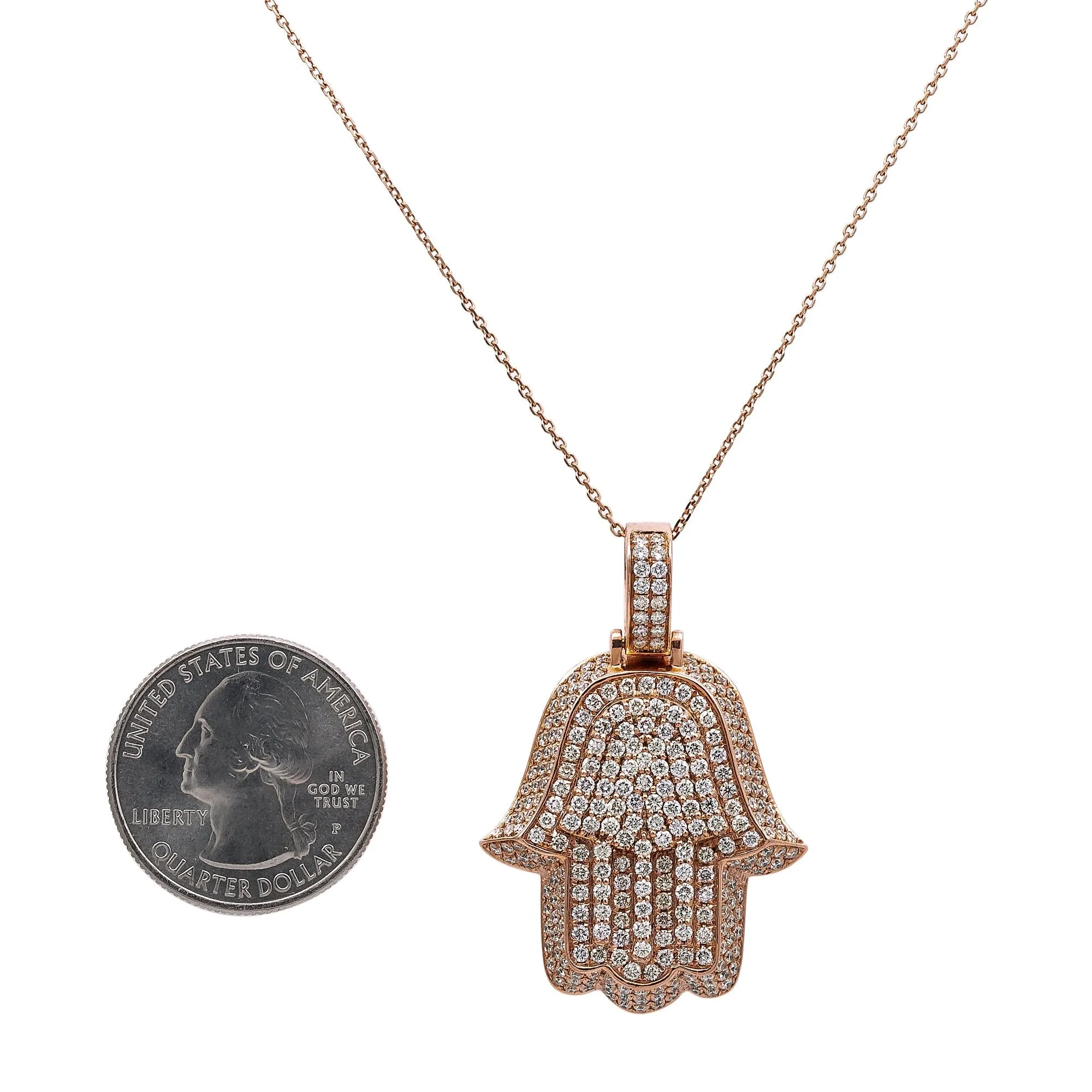 Men's 14K Rose Gold Hamsa Pendant with 3.50 CT Diamonds