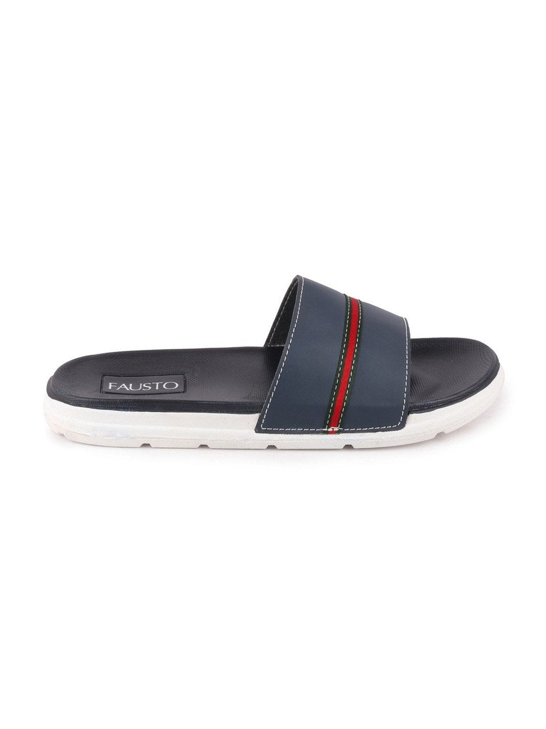 Men's Navy Blue Color Block Slider Flip-Flops