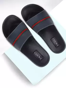 Men's Navy Blue Color Block Slider Flip-Flops