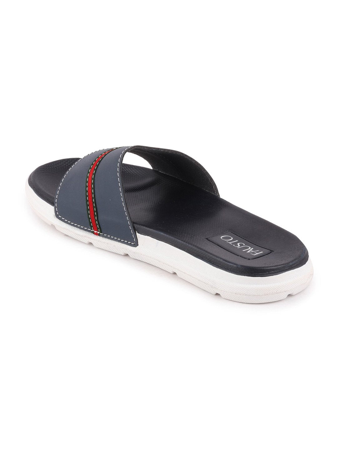 Men's Navy Blue Color Block Slider Flip-Flops