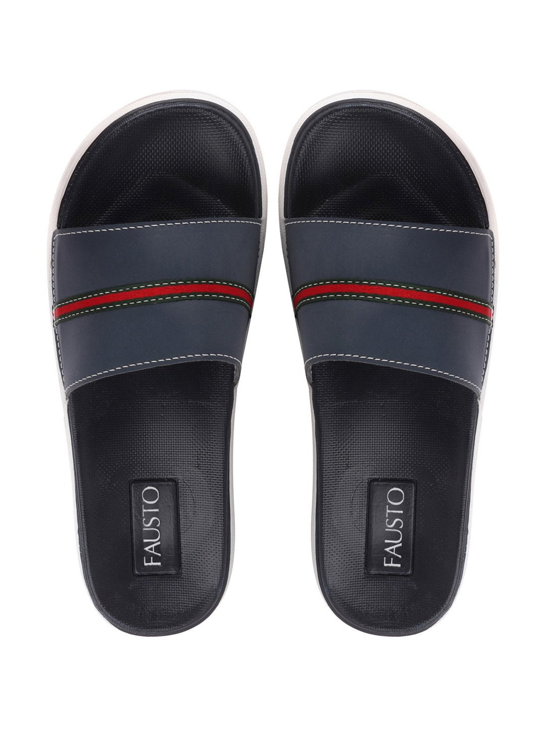 Men's Navy Blue Color Block Slider Flip-Flops