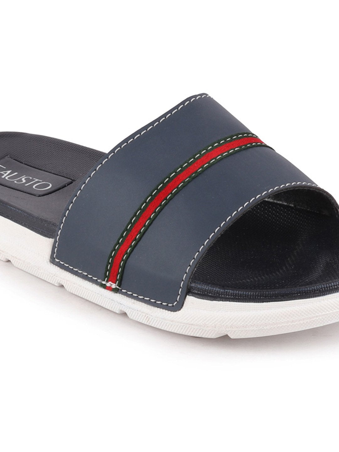 Men's Navy Blue Color Block Slider Flip-Flops