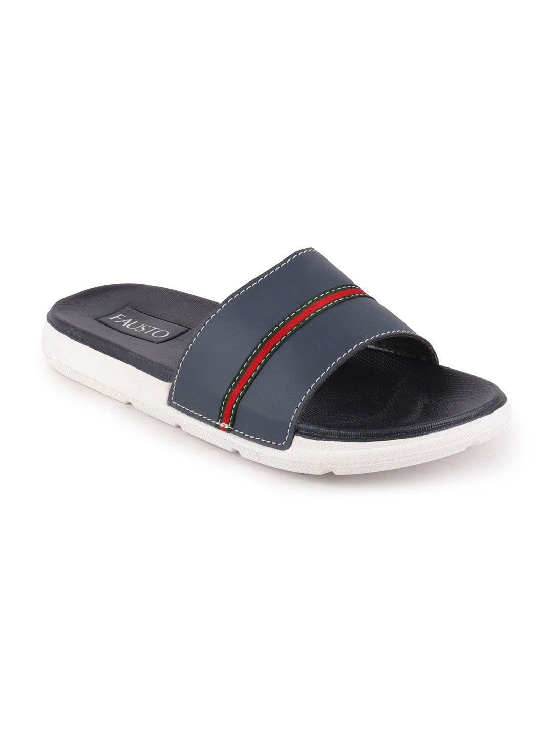 Men's Navy Blue Color Block Slider Flip-Flops