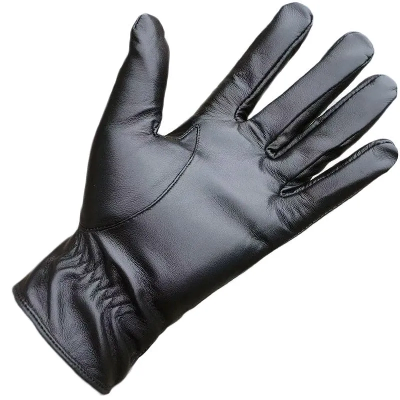 Men's Sheepskin Winter Warmth Black Thick Cotton Outdoor Riding Gloves