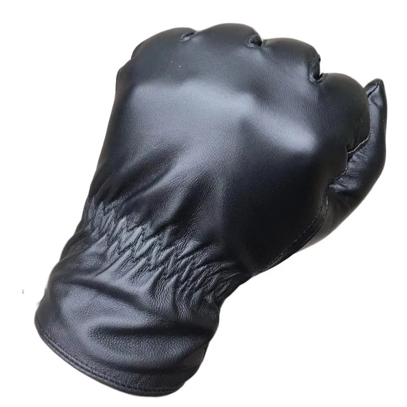 Men's Sheepskin Winter Warmth Black Thick Cotton Outdoor Riding Gloves