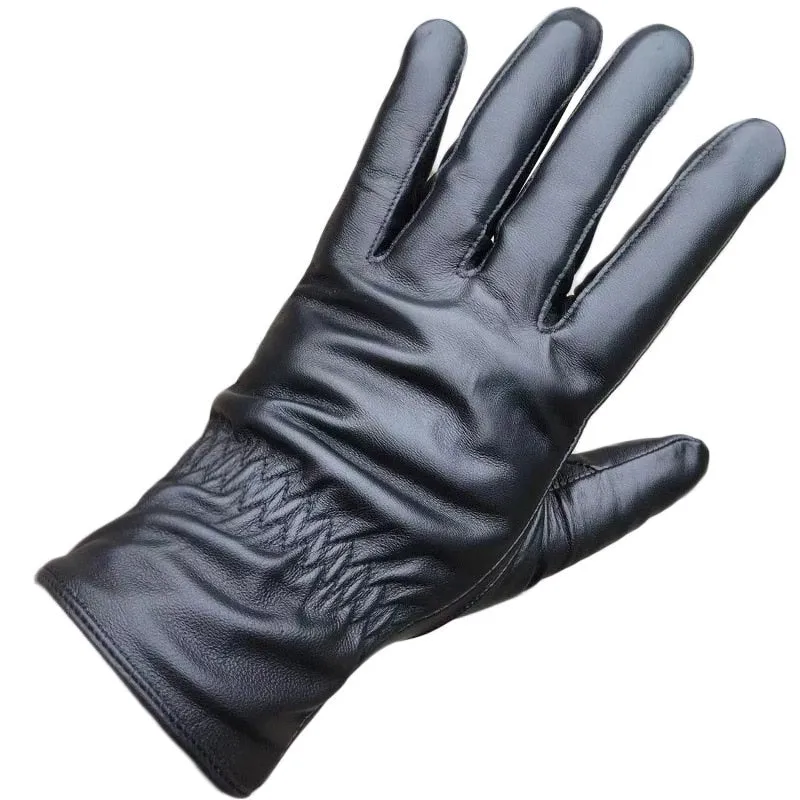 Men's Sheepskin Winter Warmth Black Thick Cotton Outdoor Riding Gloves