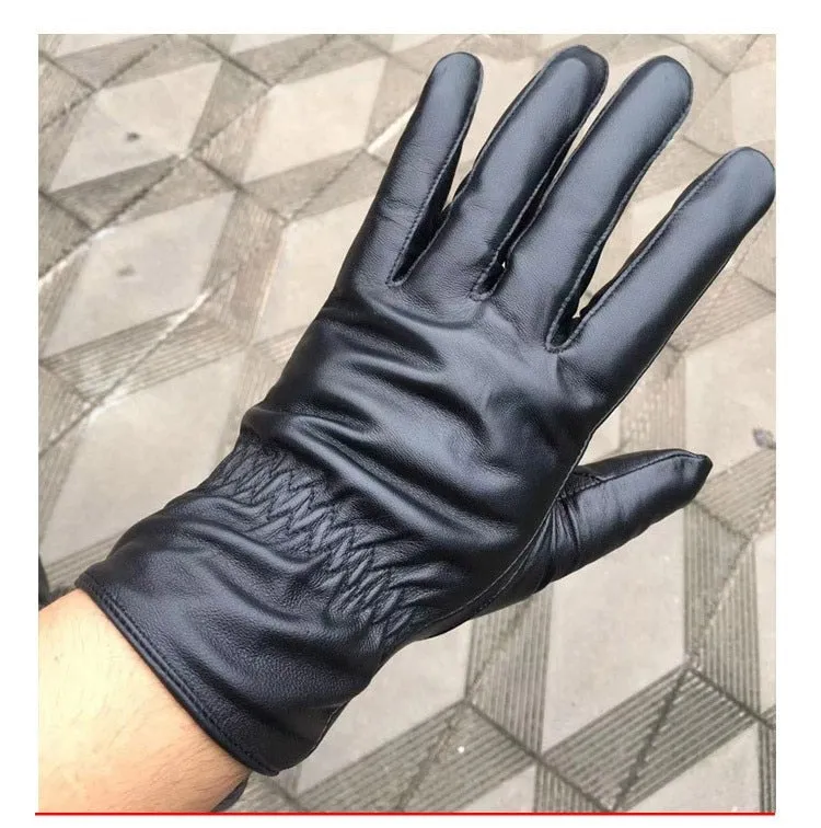 Men's Sheepskin Winter Warmth Black Thick Cotton Outdoor Riding Gloves