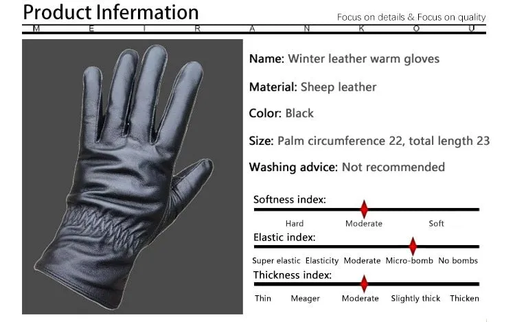 Men's Sheepskin Winter Warmth Black Thick Cotton Outdoor Riding Gloves