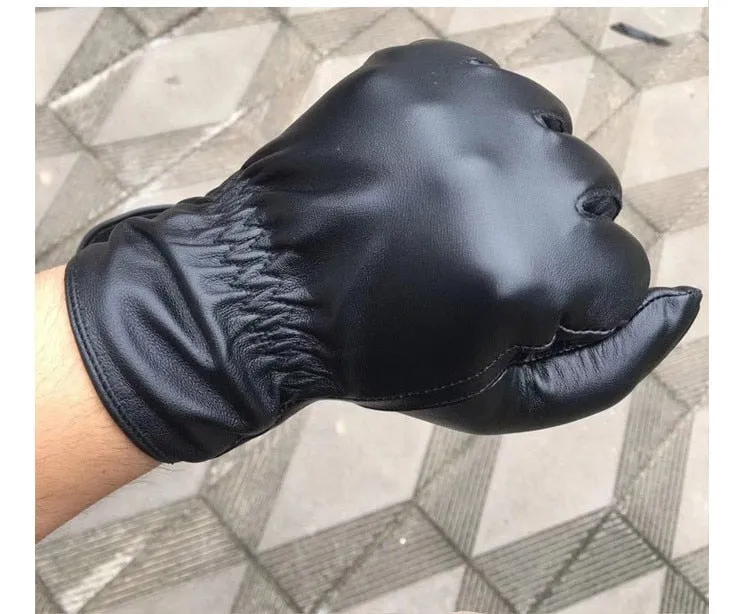 Men's Sheepskin Winter Warmth Black Thick Cotton Outdoor Riding Gloves