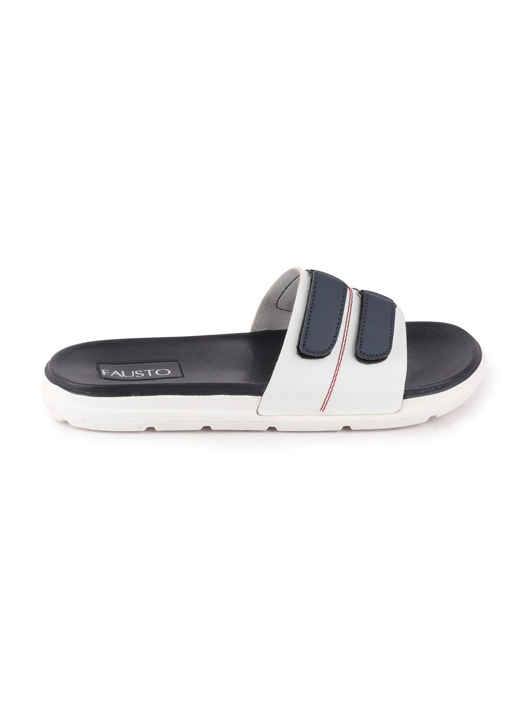 Men's White/Navy Blue Casual Slip-On Multistrap Slider Flip-Flops