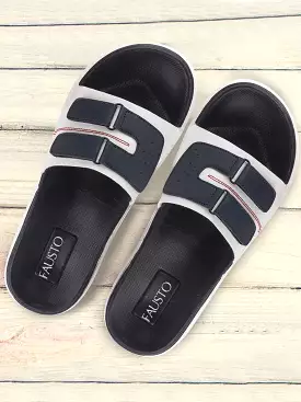 Men's White/Navy Blue Casual Slip-On Multistrap Slider Flip-Flops