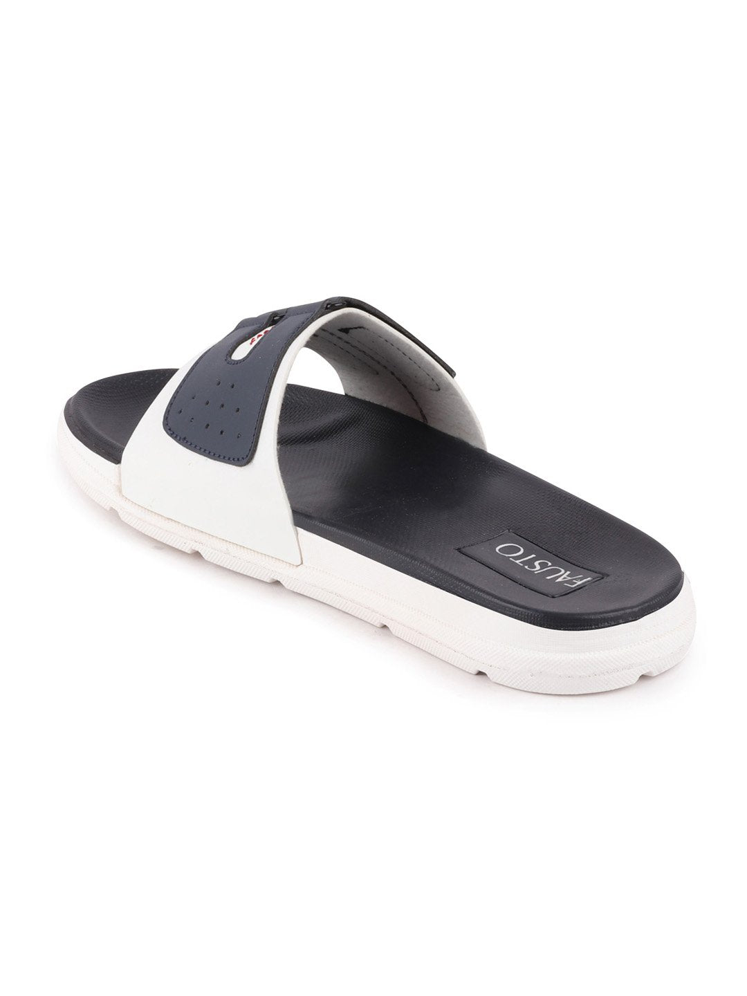 Men's White/Navy Blue Casual Slip-On Multistrap Slider Flip-Flops